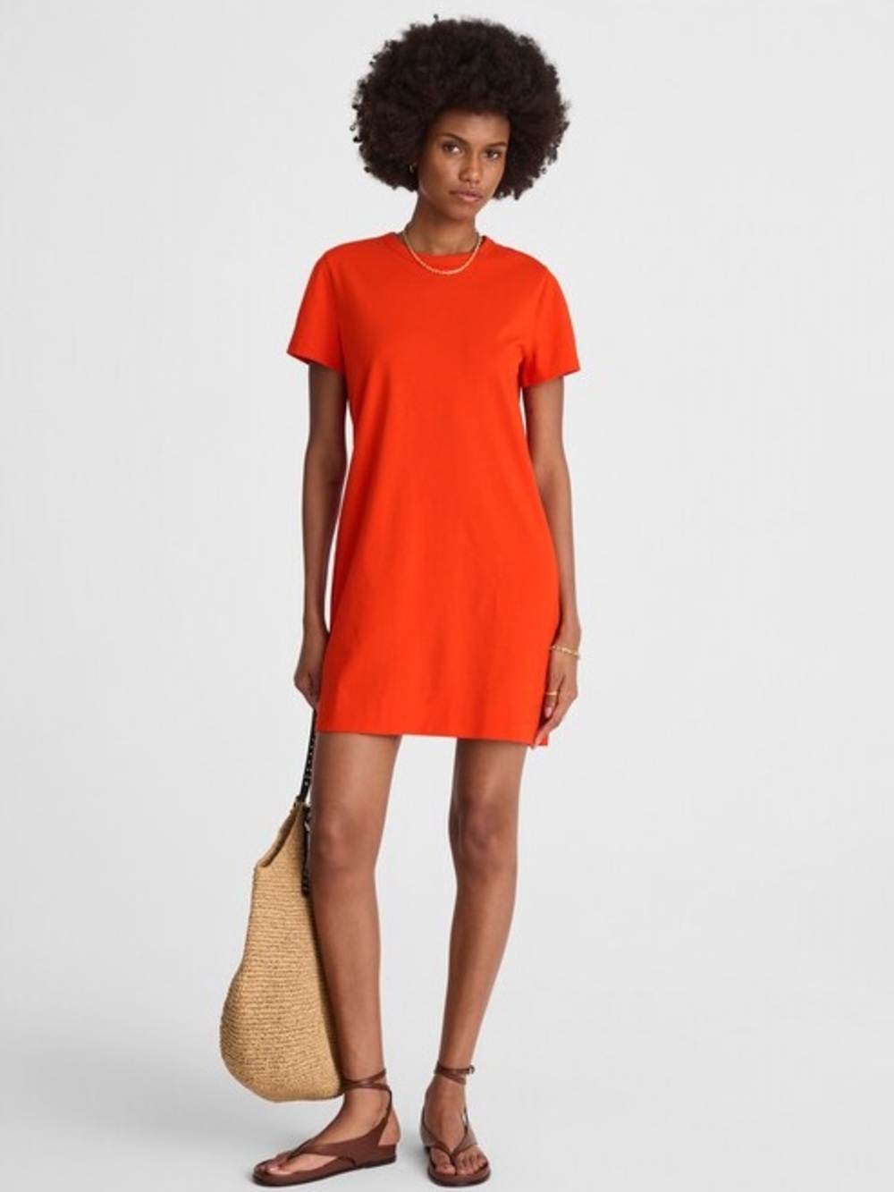 Madewell Mini Tee Dress Bright Flame Red Orange Cotton Size M